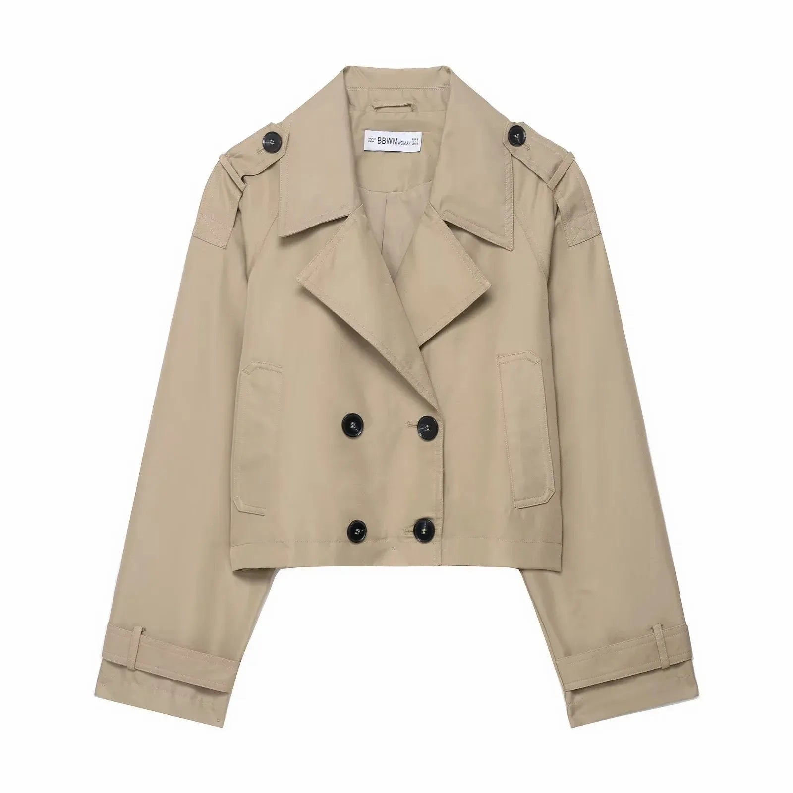 Cropped Trench Coat Double-Breasted Short-Length Jacket - Image 4