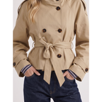 Cropped Trench Coat Double-Breasted With Belt Beige - Image 6