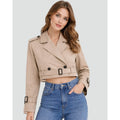 Cropped Trench Coat Double-Breasted With Belt Buckles - Image 1