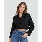 Cropped Trench Coat Double-Breasted With Belt Buckles - Image 10