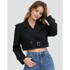 Cropped Trench Coat Double-Breasted With Belt Buckles - Image 3