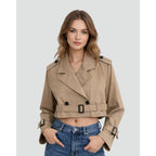 Cropped Trench Coat Double-Breasted With Belt Buckles - Image 4