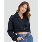 Cropped Trench Coat Double-Breasted With Belt Buckles - Image 5