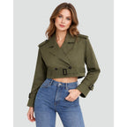 Cropped Trench Coat Double-Breasted With Belt Buckles - Image 7