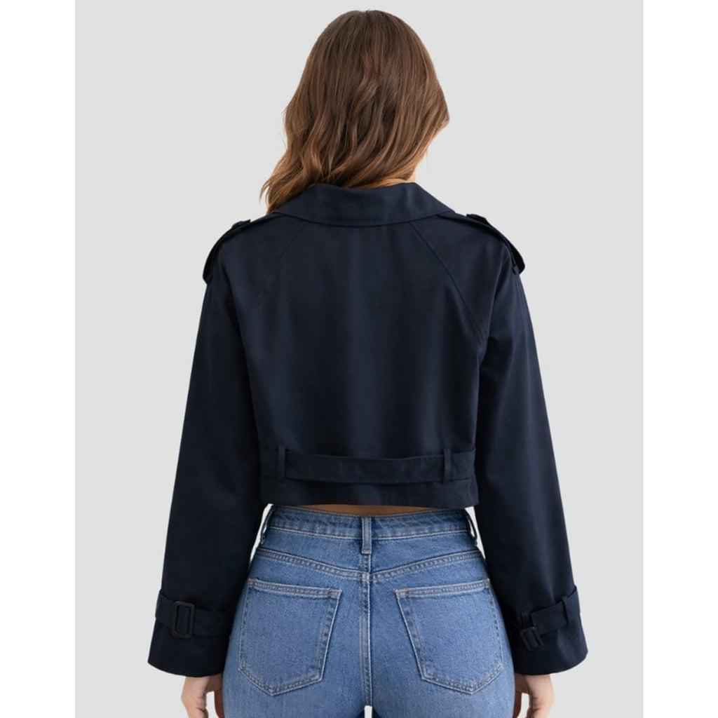 Cropped Trench Coat Double-Breasted With Belt Buckles - Image 8