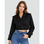 Cropped Trench Coat Double-Breasted With Belt Buckles - Image 9