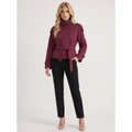 Cropped Trench Coat Double-Breasted With Belt Burgundy - Image 1