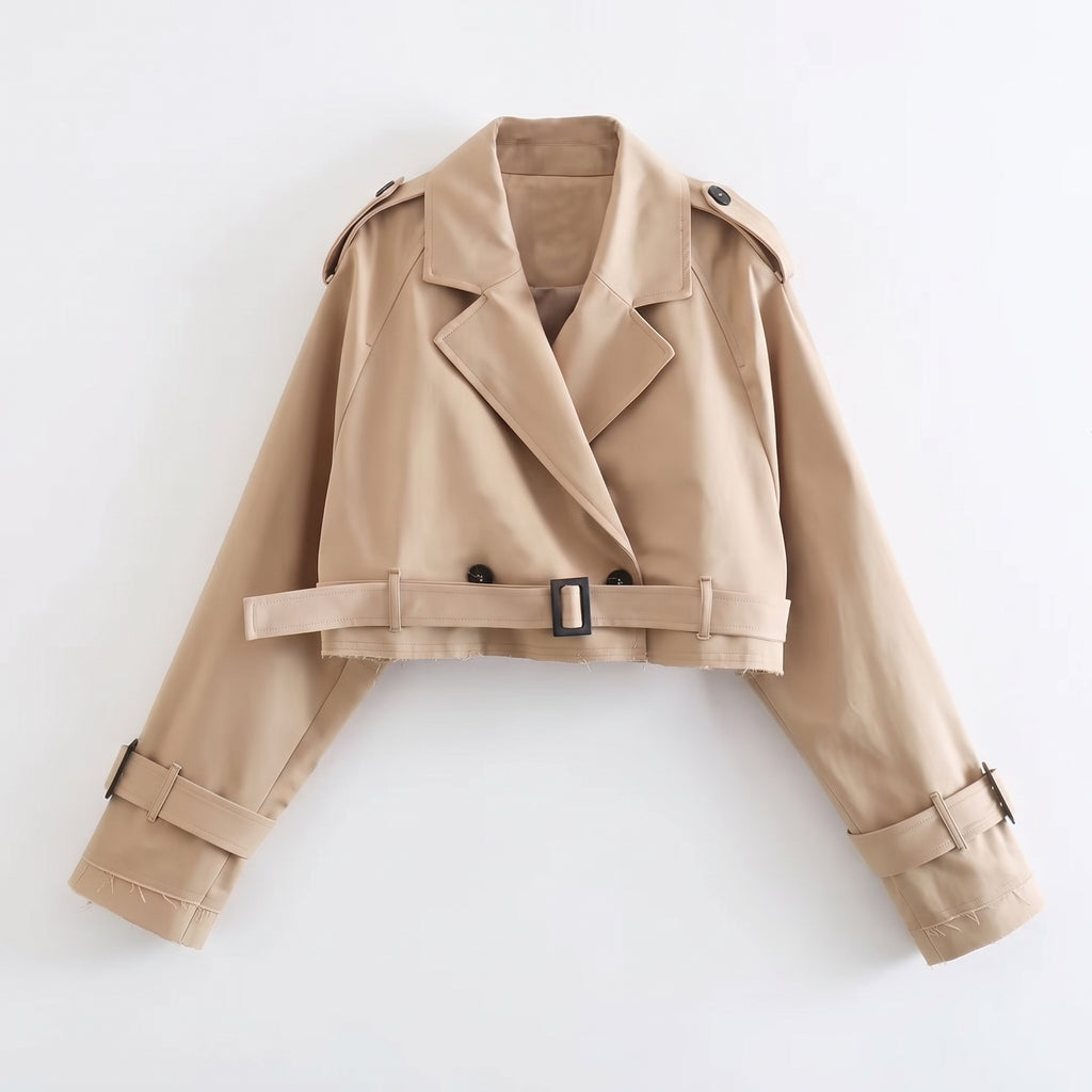 Trench Coat Short Belted Jacket Beige - hero
