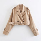 Trench Coat Short Belted Jacket Beige - hero