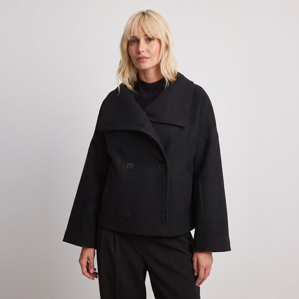 Double-Breasted Cropped Coat With Wide Lapel - hero