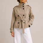 Cropped Trench Coat Double-Breasted High Collar Tie Belt - hero