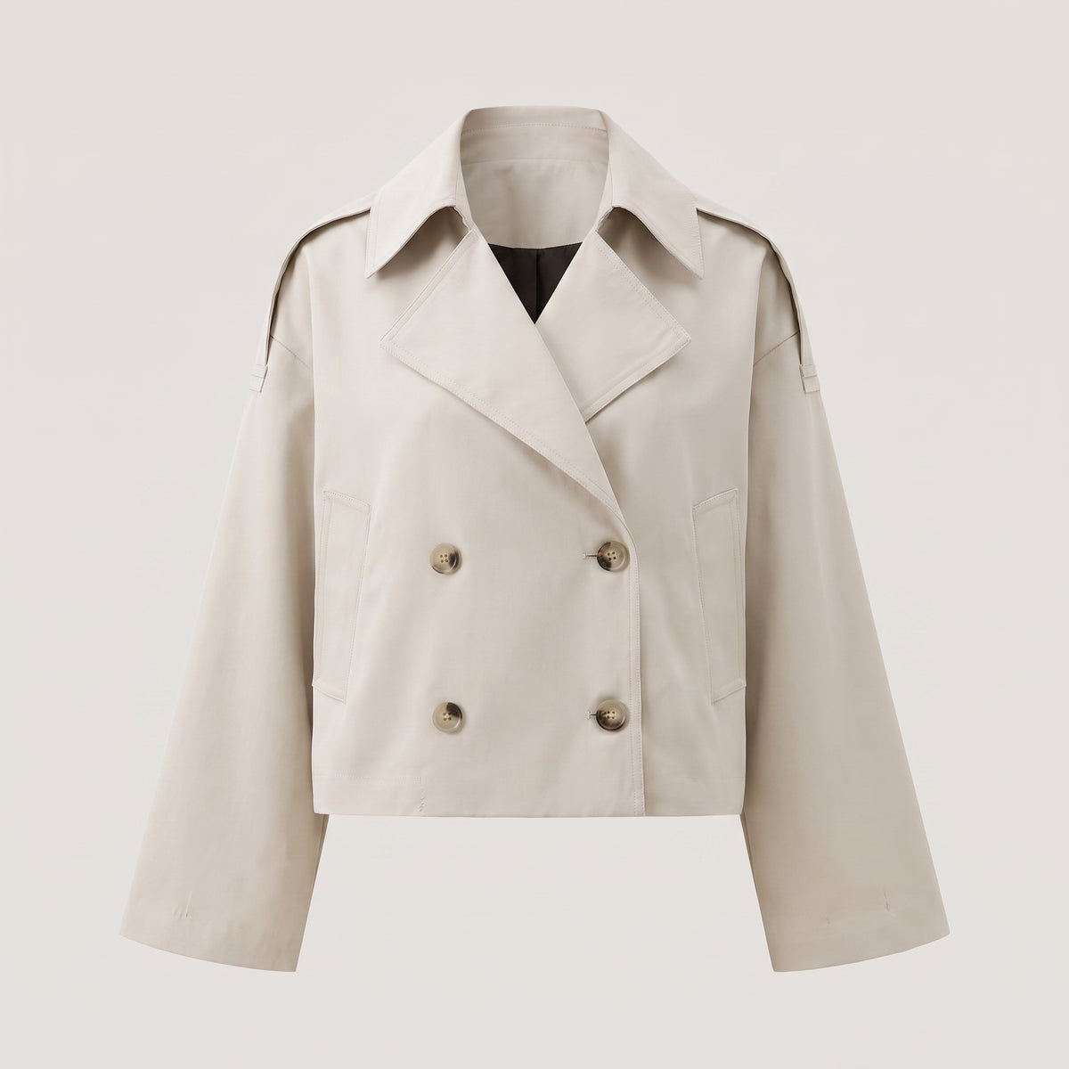 Trench Coat Short Double Breasted Light Beige - hero