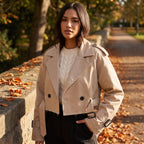 Trench Coat Short Belted Jacket Beige - in-use