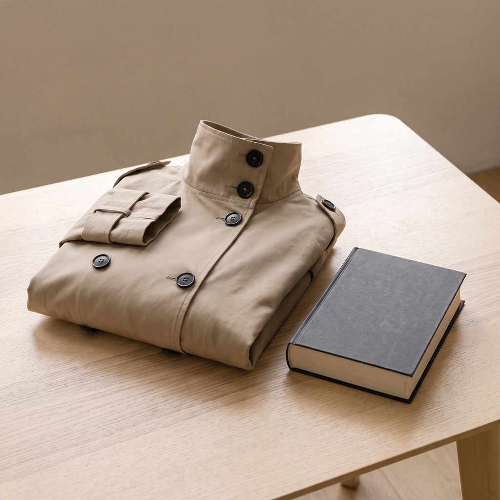 Cropped Trench Coat Double-Breasted High Collar Tie Belt - scale