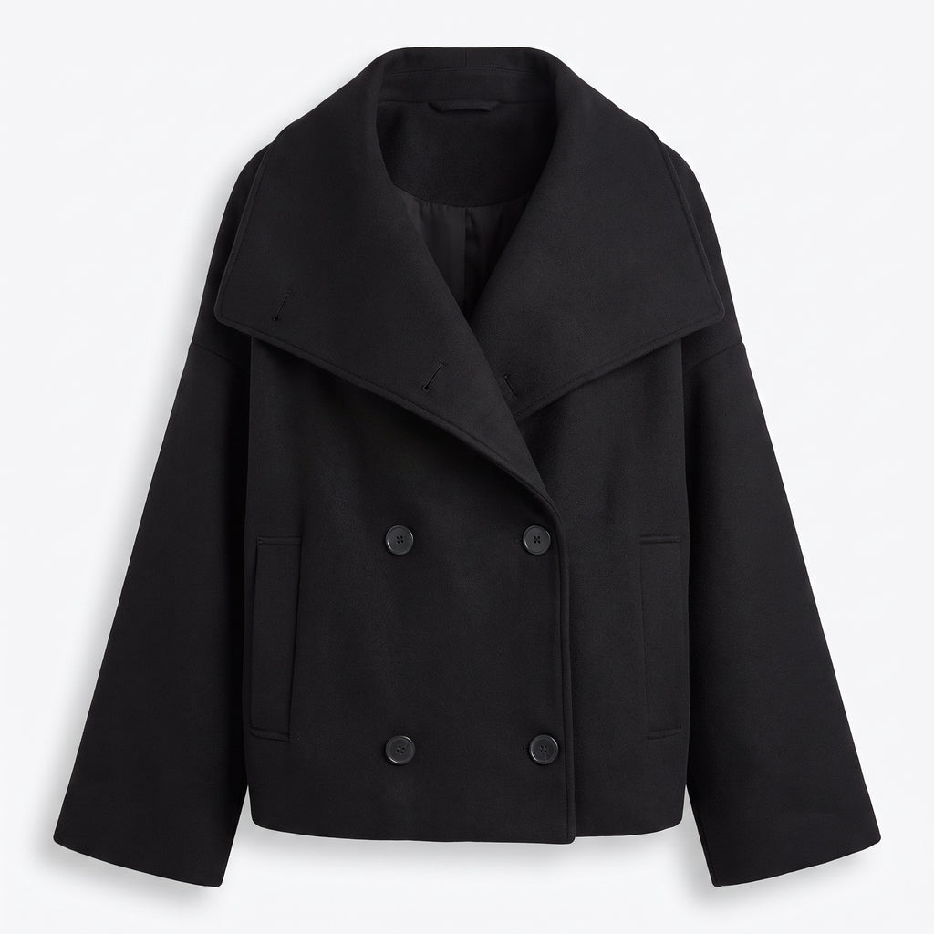 Double-Breasted Cropped Coat With Wide Lapel - studio