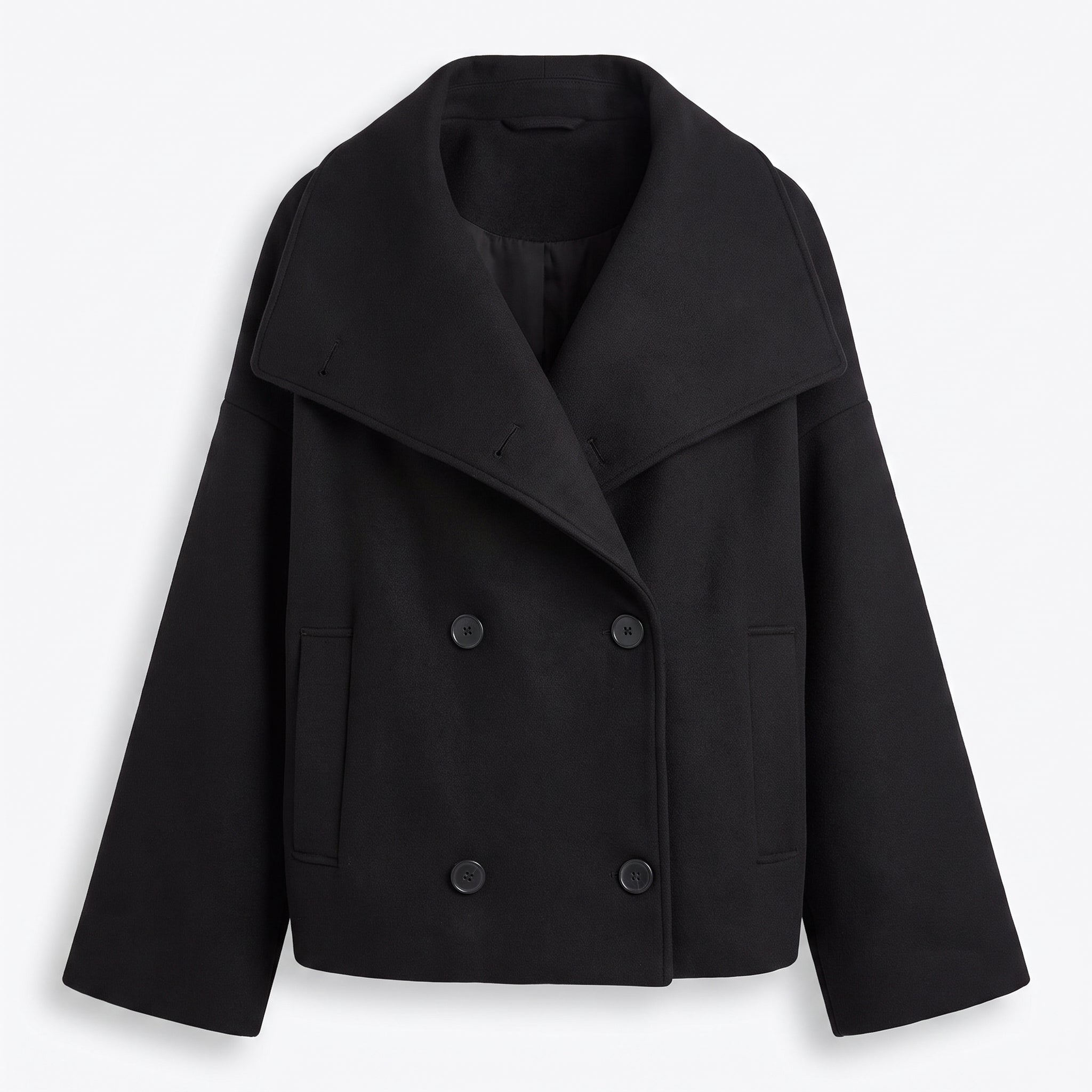 Double-Breasted Cropped Coat With Wide Lapel - studio