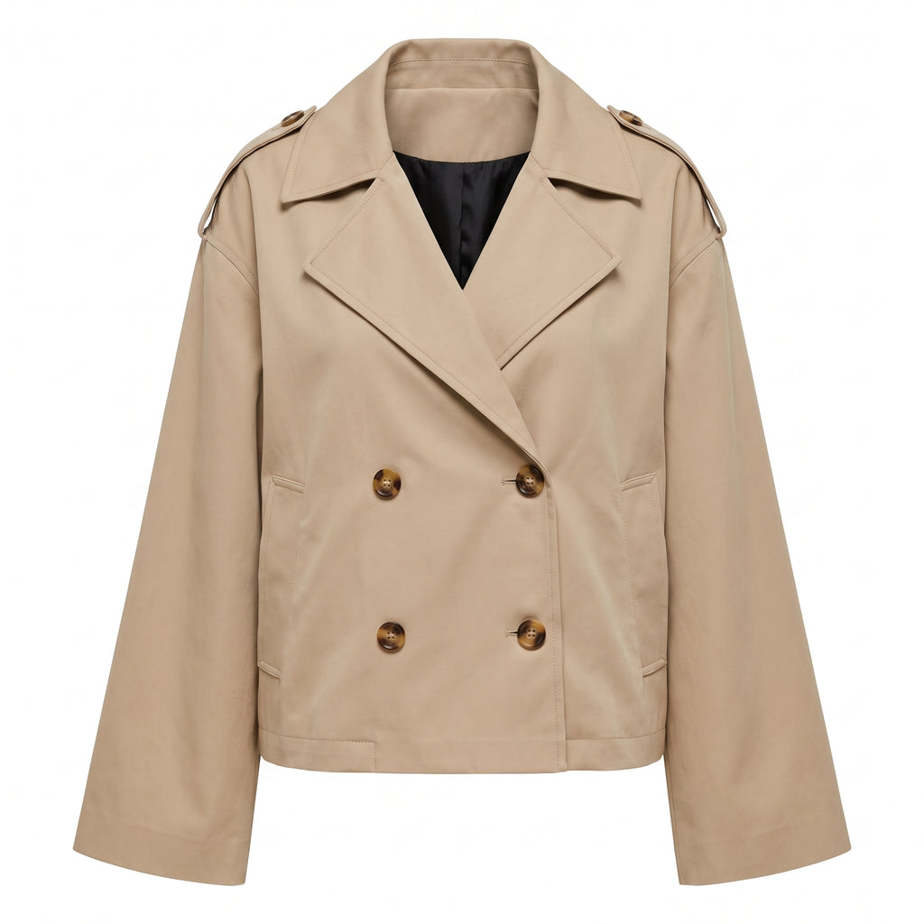 Trench Coat Short Double Breasted Light Beige - studio