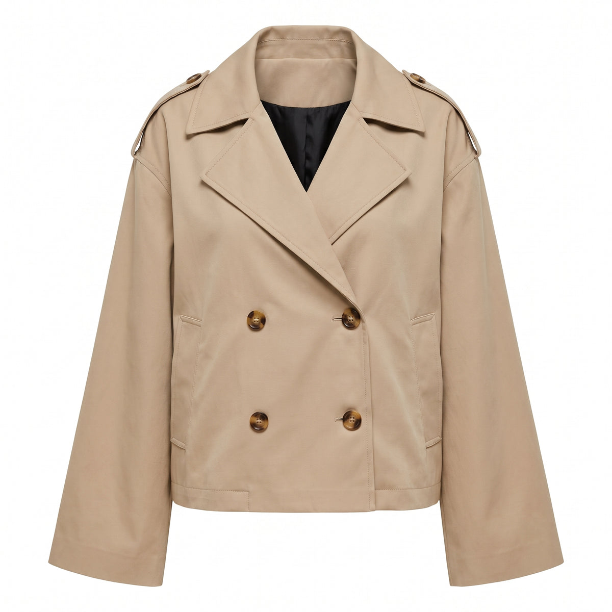 Trench Coat Short Double Breasted Light Beige - studio