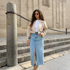 Cropped Trench Coat with Relaxed Fit and Lapel Collar - Image 1