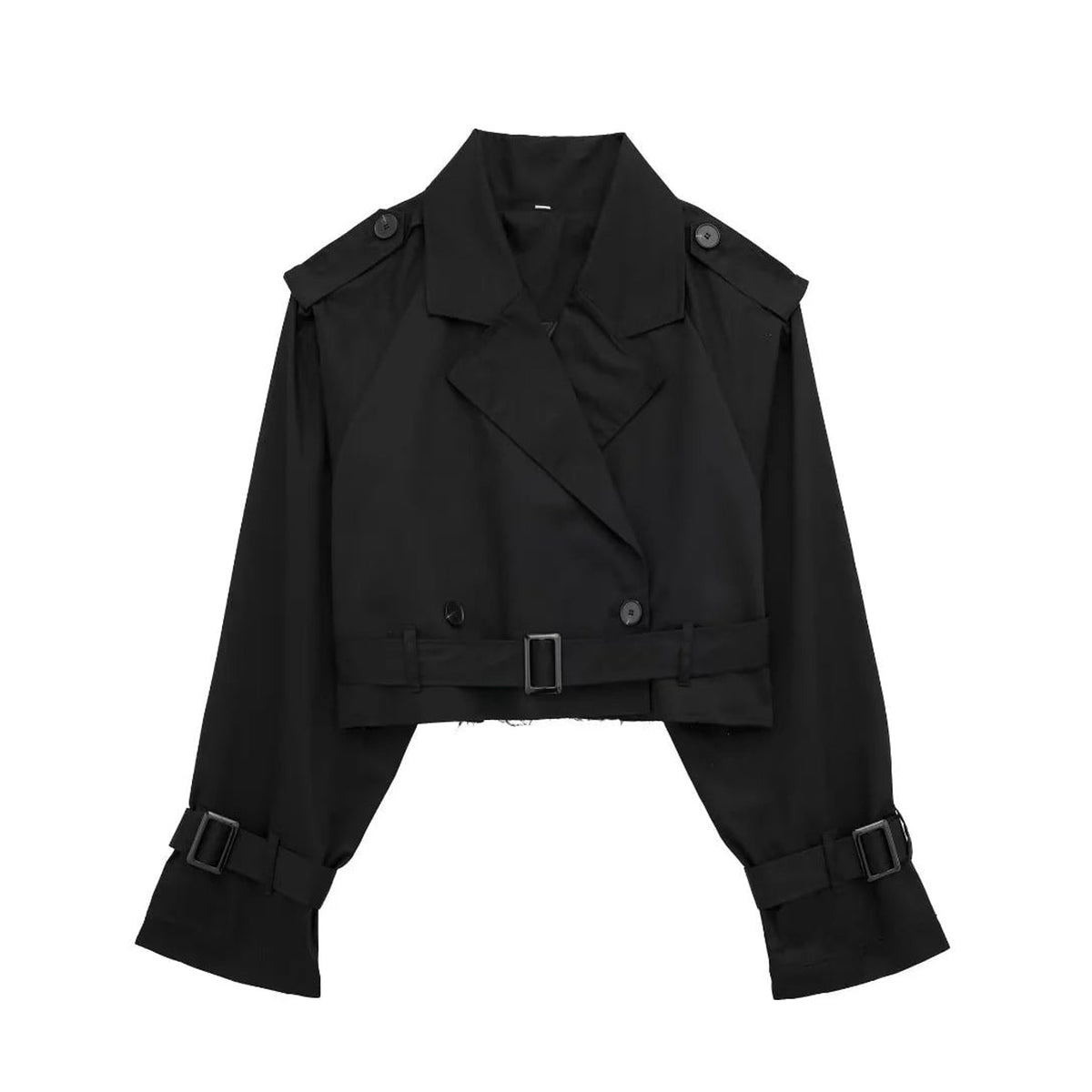 Cropped Trench Coat with Relaxed Fit and Lapel Collar - Image 10