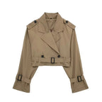 Cropped Trench Coat with Relaxed Fit and Lapel Collar - Image 11