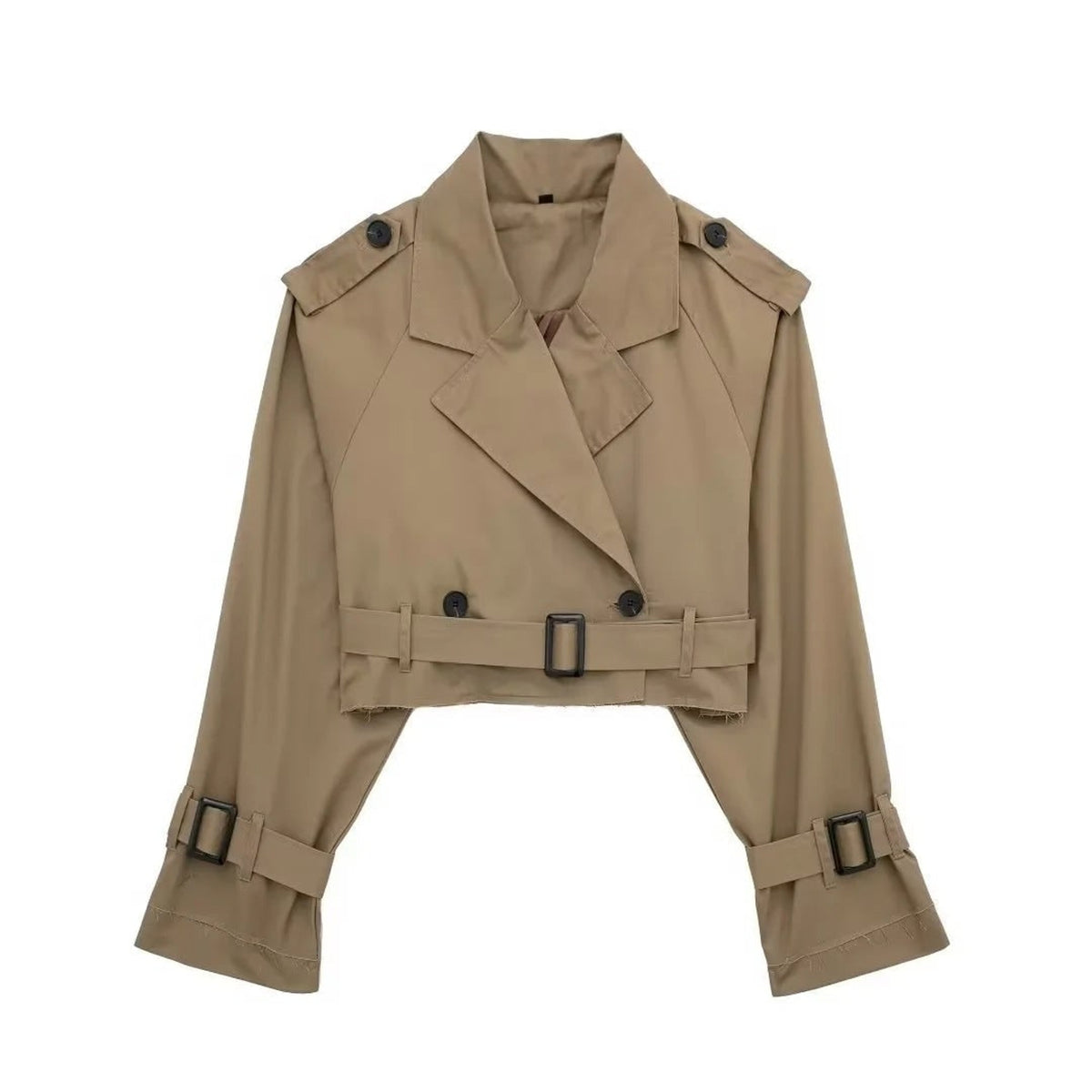 Cropped Trench Coat with Relaxed Fit and Lapel Collar - Image 11