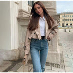 Cropped Trench Coat with Relaxed Fit and Lapel Collar - Image 3