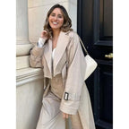 Cropped Trench Coat with Relaxed Fit and Lapel Collar - Image 4