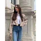 Cropped Trench Coat with Relaxed Fit and Lapel Collar - Image 5