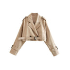 Cropped Trench Coat with Relaxed Fit and Lapel Collar - Image 6