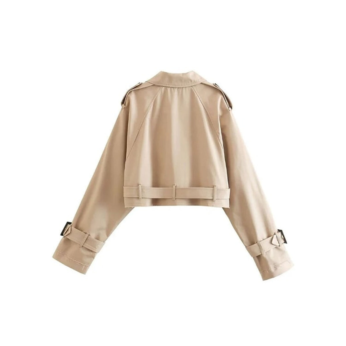Cropped Trench Coat with Relaxed Fit and Lapel Collar - Image 7