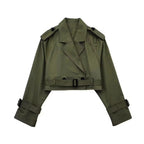 Cropped Trench Coat with Relaxed Fit and Lapel Collar - Image 9