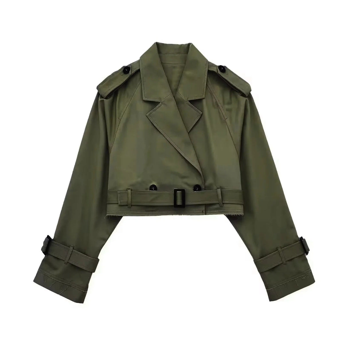 Cropped Trench Coat with Relaxed Fit and Lapel Collar - Image 9