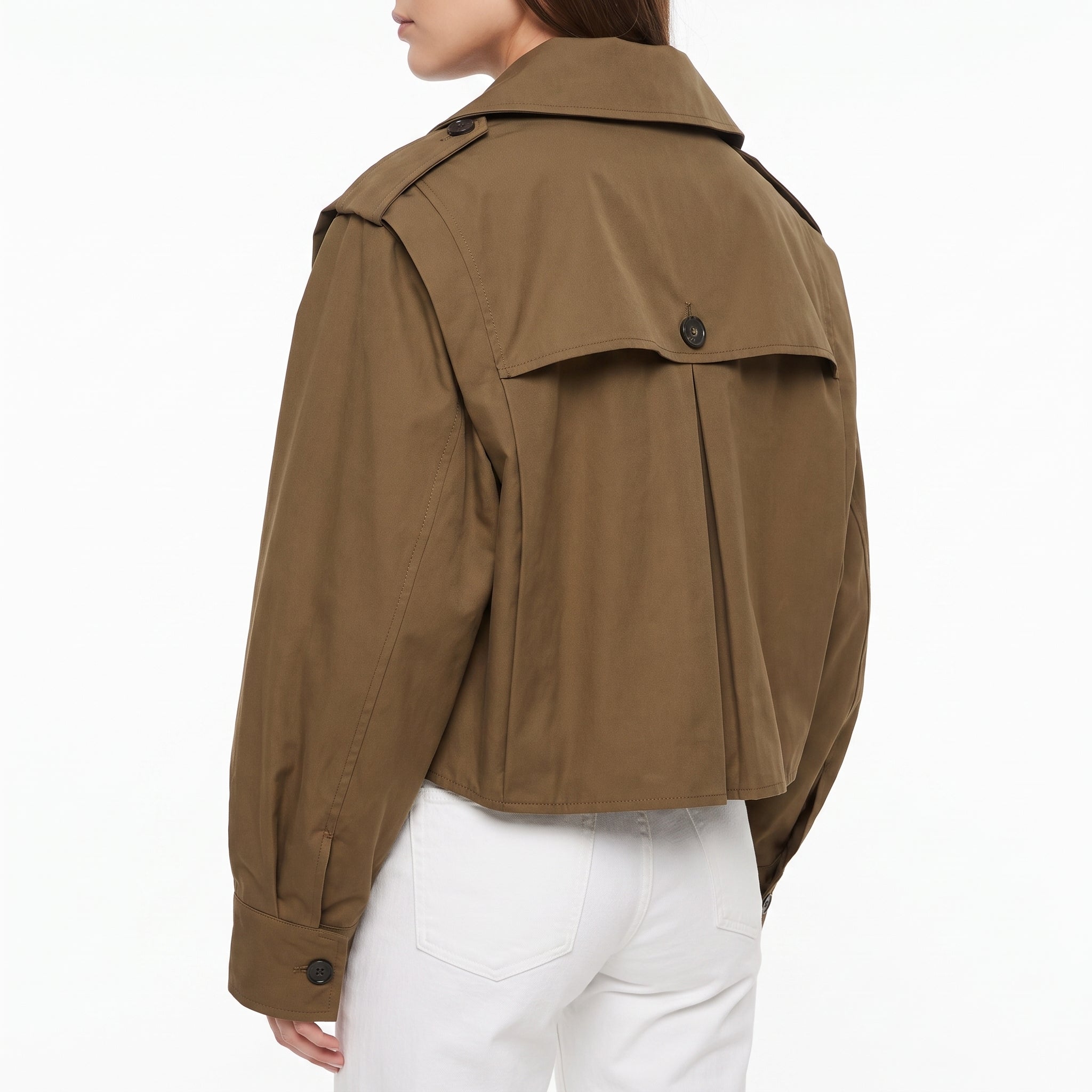 Cropped Trench Coat With Dropped Shoulders - angle