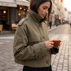 Cropped Trench Coat With Dropped Shoulders - in-use