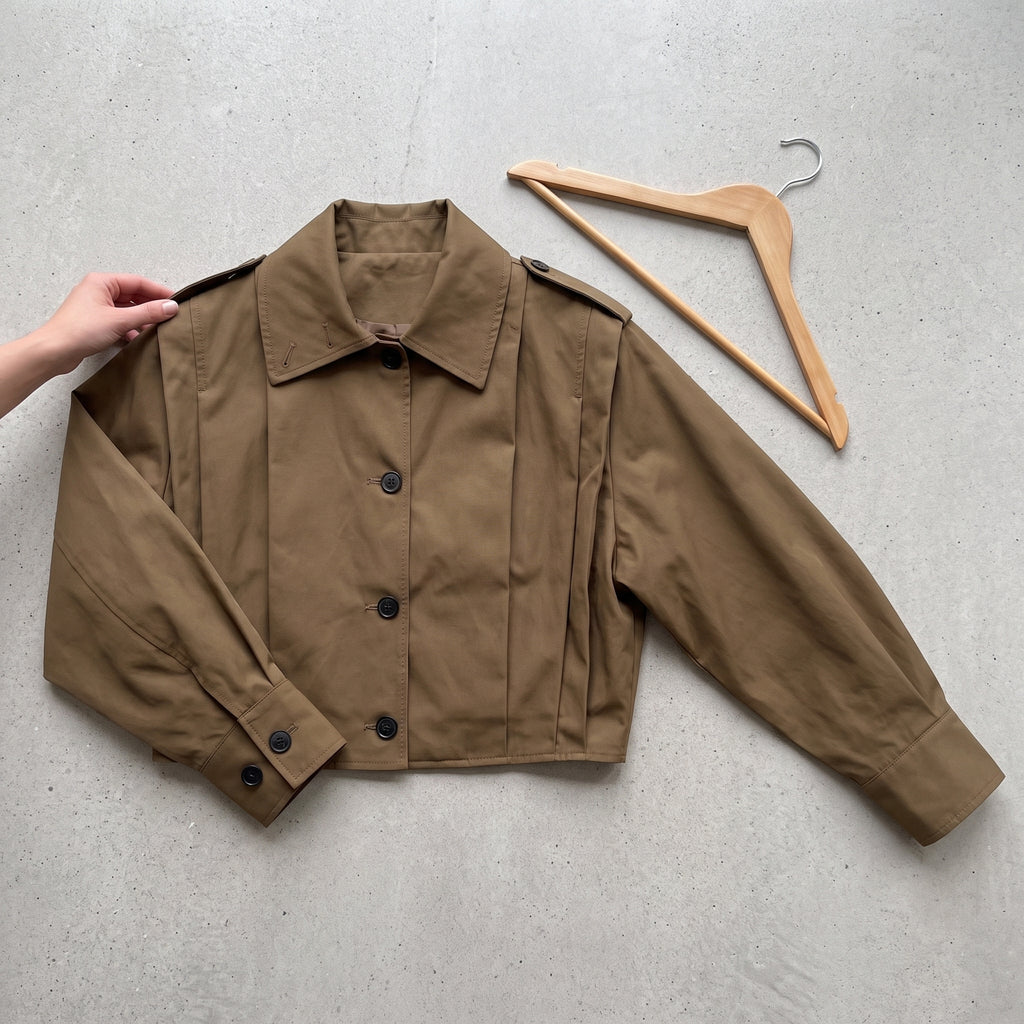 Cropped Trench Coat With Dropped Shoulders - scale