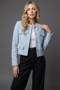 Cropped Tweed Blazer Finished With Gold Buttons - Image 1