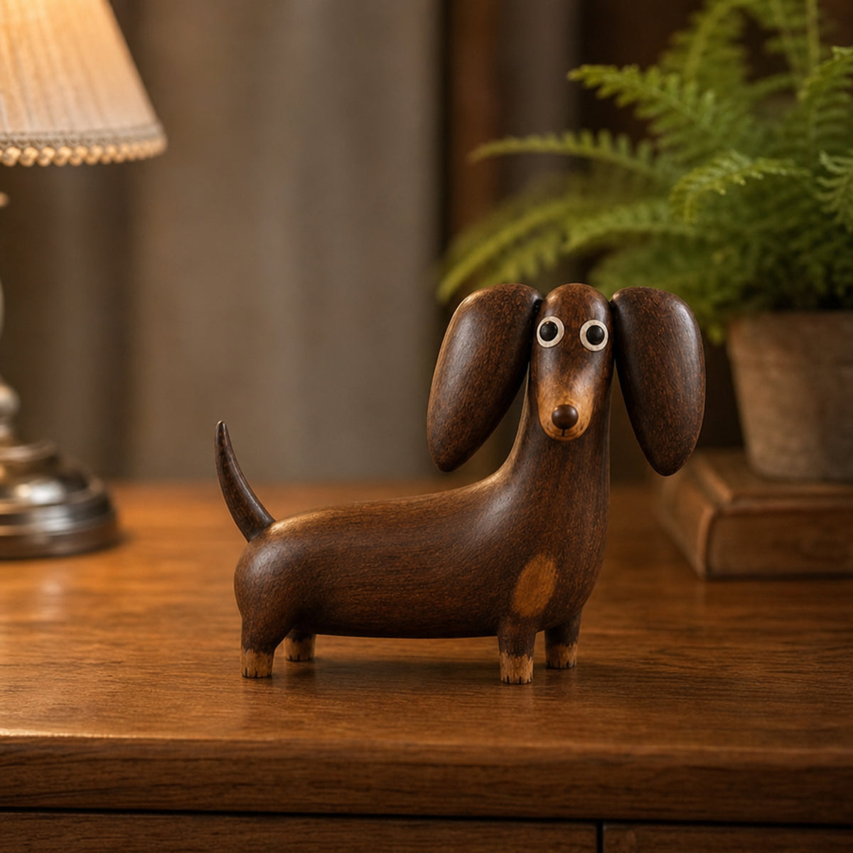 Dachshund Sculpture With Matte Wood-Like Resin Finish - Image 1