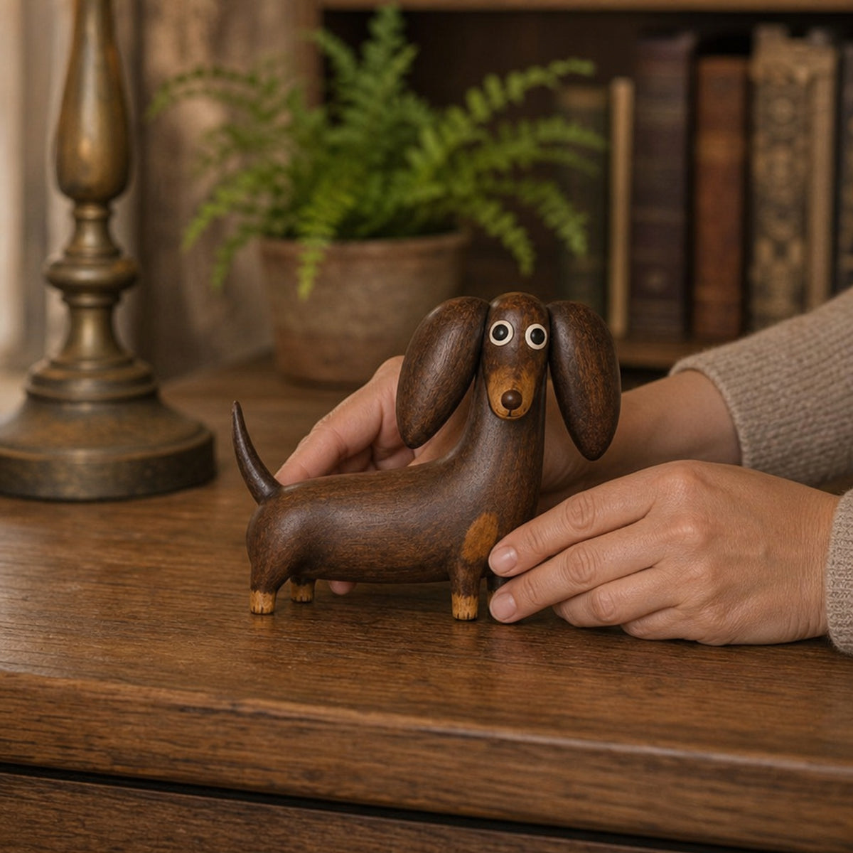 Dachshund Sculpture With Matte Wood-Like Resin Finish - Image 2