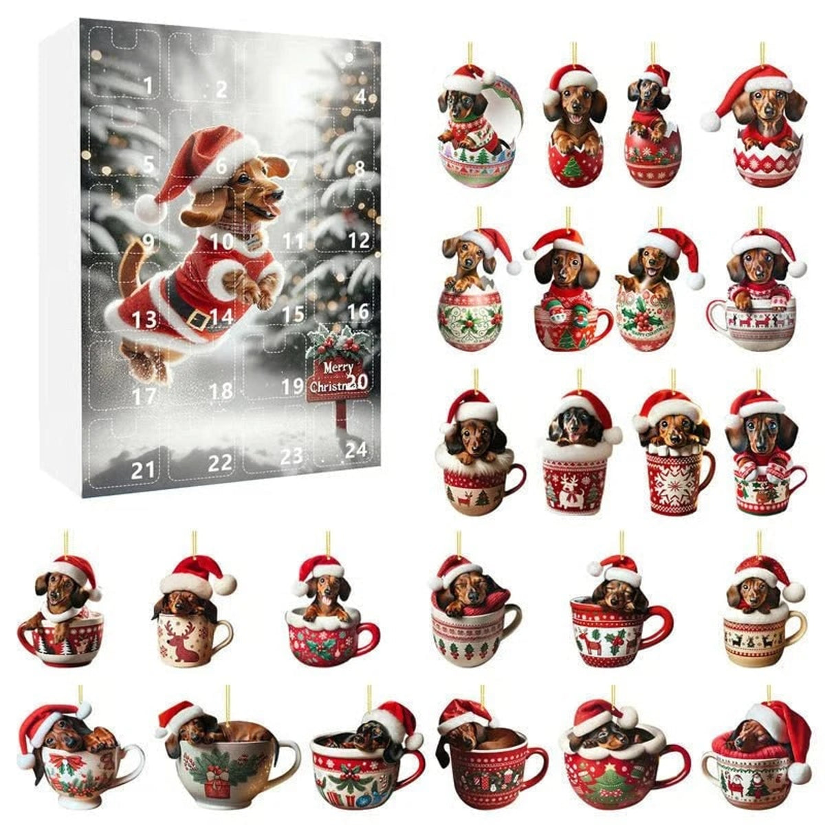 Dachshund-Themed Christmas Dog Advent Calendar With 24 Acrylic Toy Surprises - Image 1