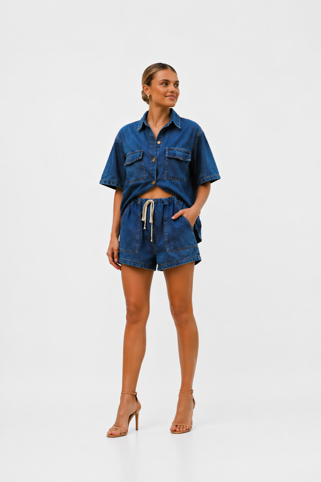NOVA | Women’s Denim Co-Ord Set | Oversized Shirt & Shorts Outfit