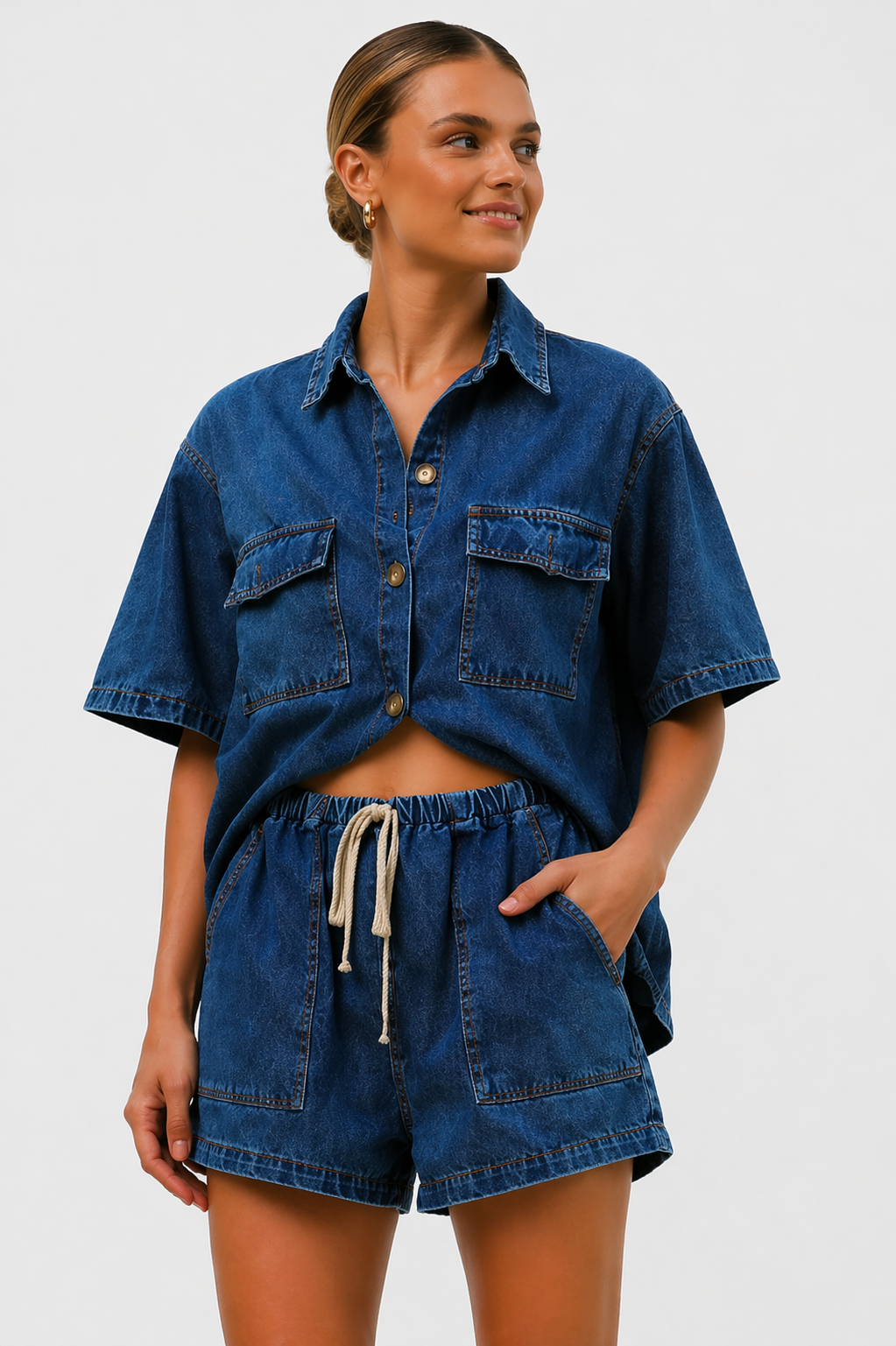 NOVA | Women’s Denim Co-Ord Set | Oversized Shirt & Shorts Outfit
