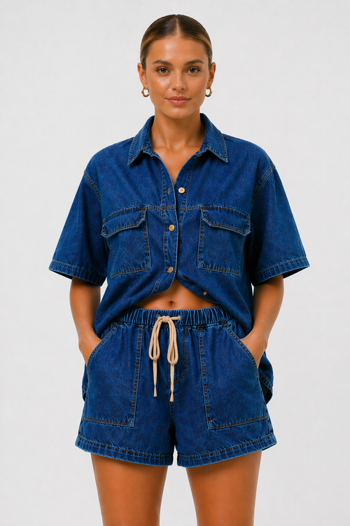 NOVA | Women’s Denim Co-Ord Set | Oversized Shirt & Shorts Outfit