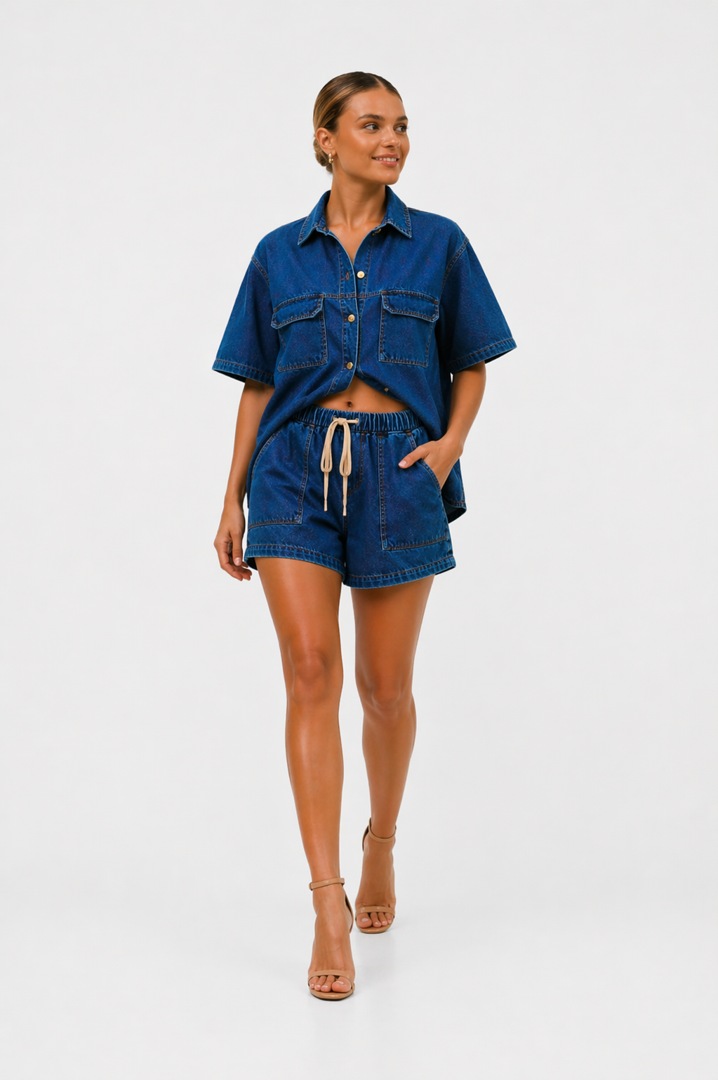 NOVA | Women’s Denim Co-Ord Set | Oversized Shirt & Shorts Outfit