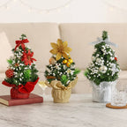 Decorated Mini Christmas Tree Set Of Three Artificial Fir Trees With Berries And Baubles - Image 2