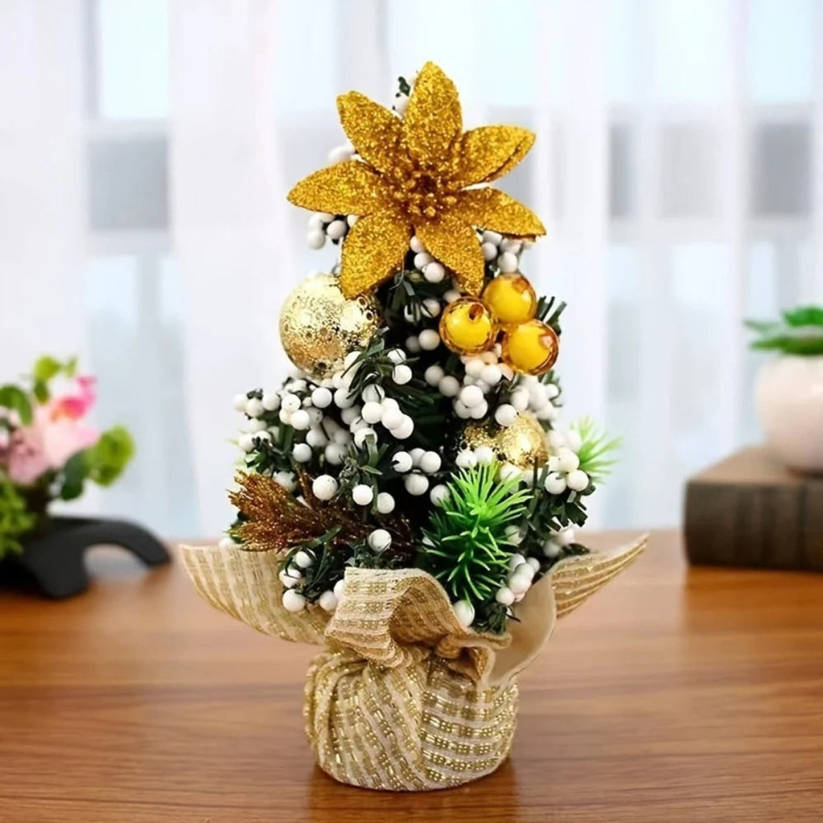 Decorated Mini Christmas Tree Set Of Three Artificial Fir Trees With Berries And Baubles - Image 3