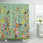 Decorative Shower Curtain With Birds And Floral Green Design - Image 1