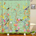 Decorative Shower Curtain With Birds And Floral Green Design - Image 2