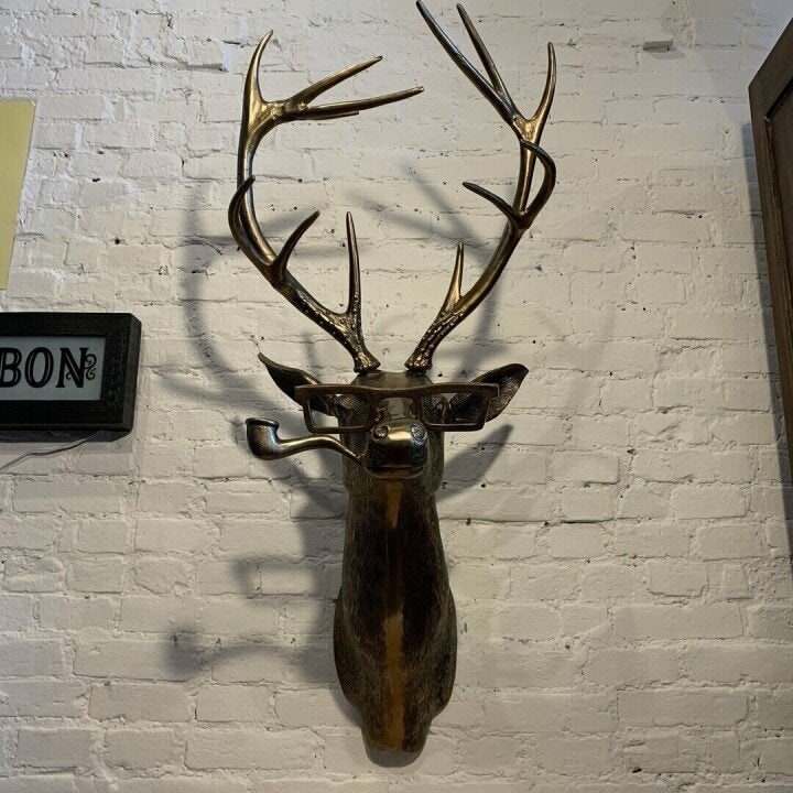 Deer Rustic Textured Antler Wall Piece Decorative Animal Head Sculpture - Image 1