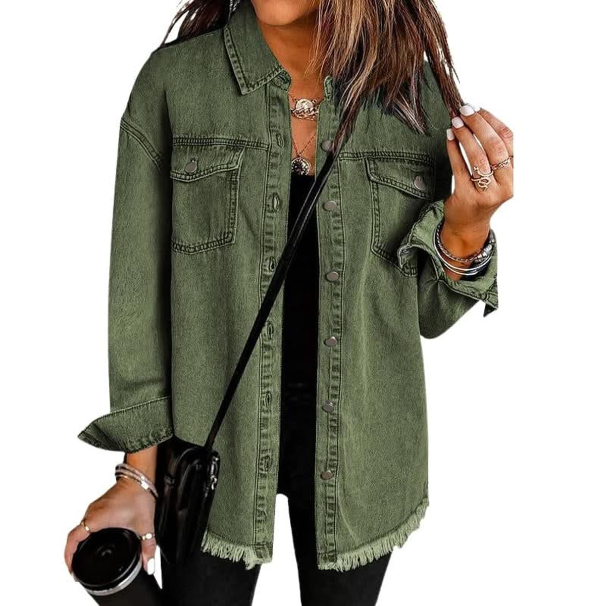 Denim Jacket with Flattering Button Front and Frayed Hem - Image 6
